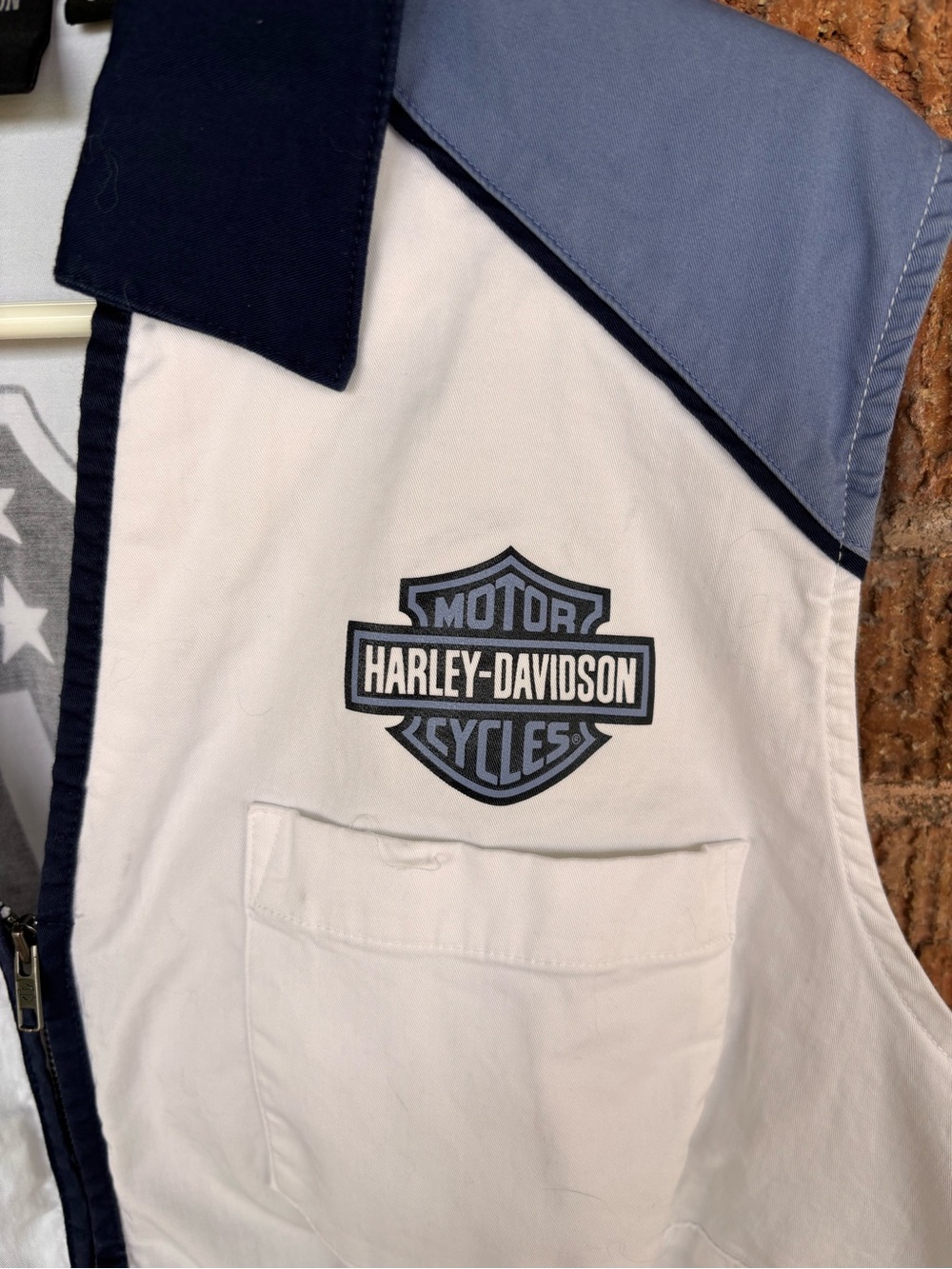 Harley-Davidson Womens Liberty Sleeveless Zip Shirt White Blue Sz 1X Cotton - Picture 2 of 6